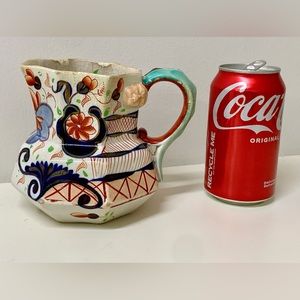 19th Century Antique Gaudy Welsh Eryri Pattern Human Faced Snake Handle Pitcher